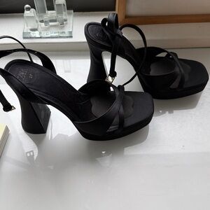 Zara Black Satin Platform Elegant Black Strappy Women's Heels 37